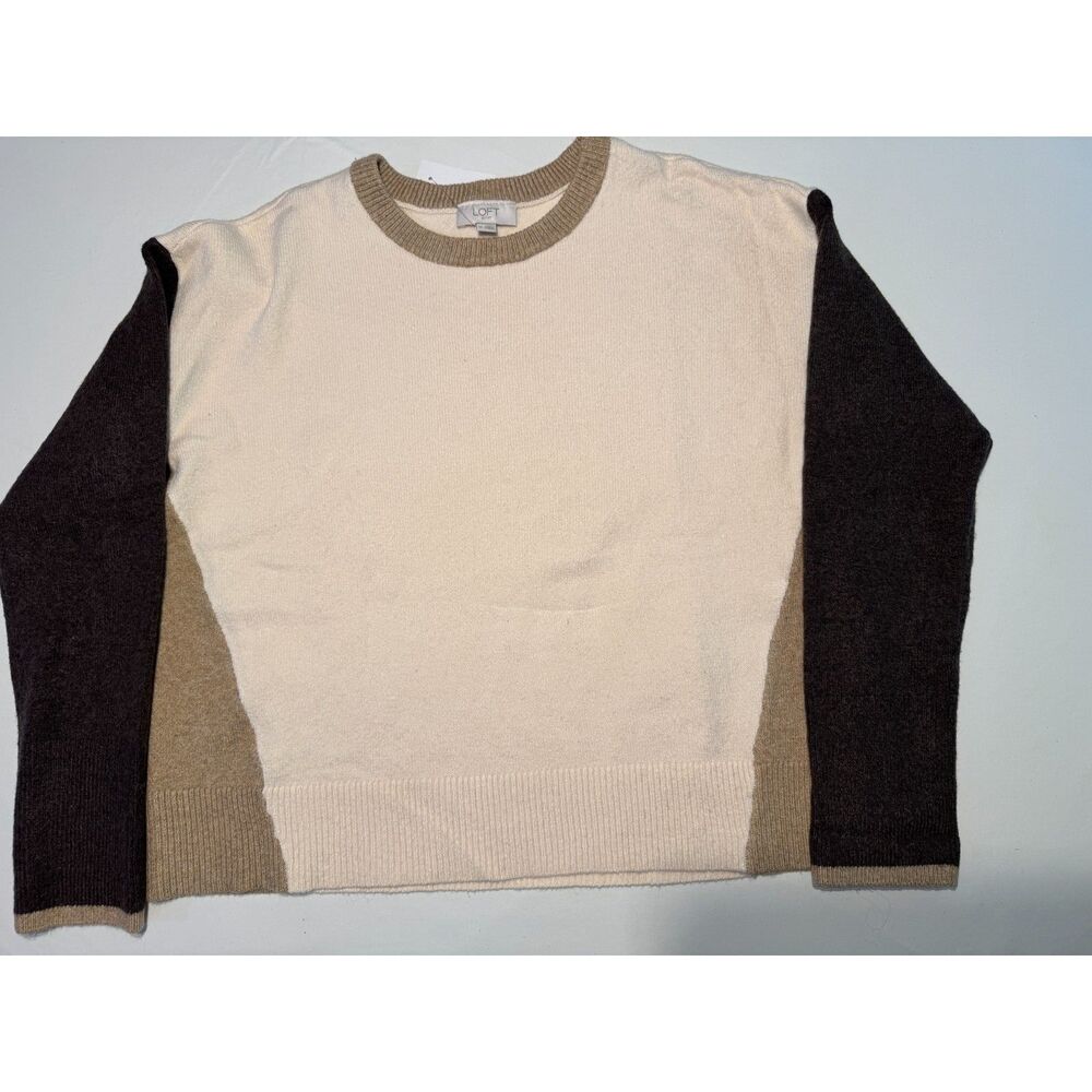 Loft Outlet NWT Colorblock Knit Crewneck Sweater - Beige & Brown - Size M